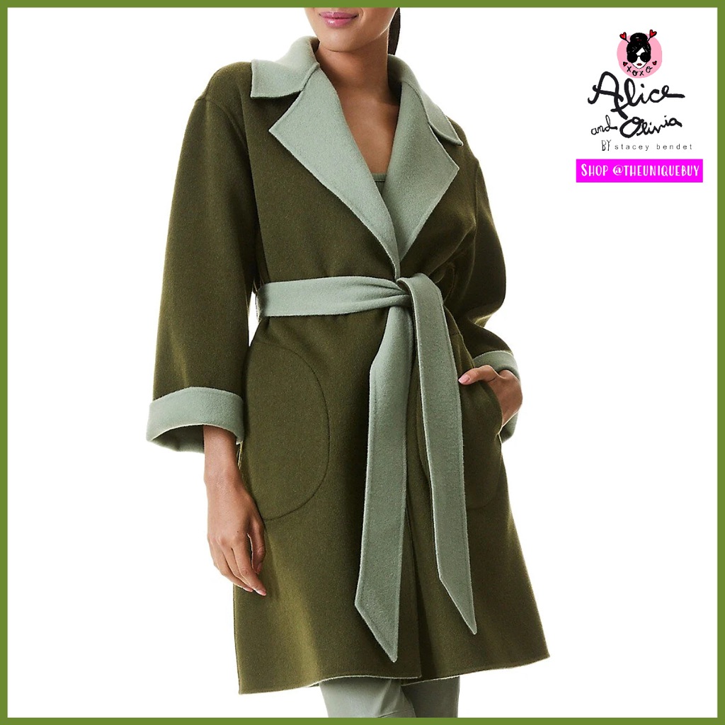 Alice + Olivia Tomiko Gorgeous Reversible Cashmere & Wool Blend Long Coat